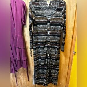 Fun FIG & FLOWER Striped Long Button-Front Women's Dress or cardigan.MAXI